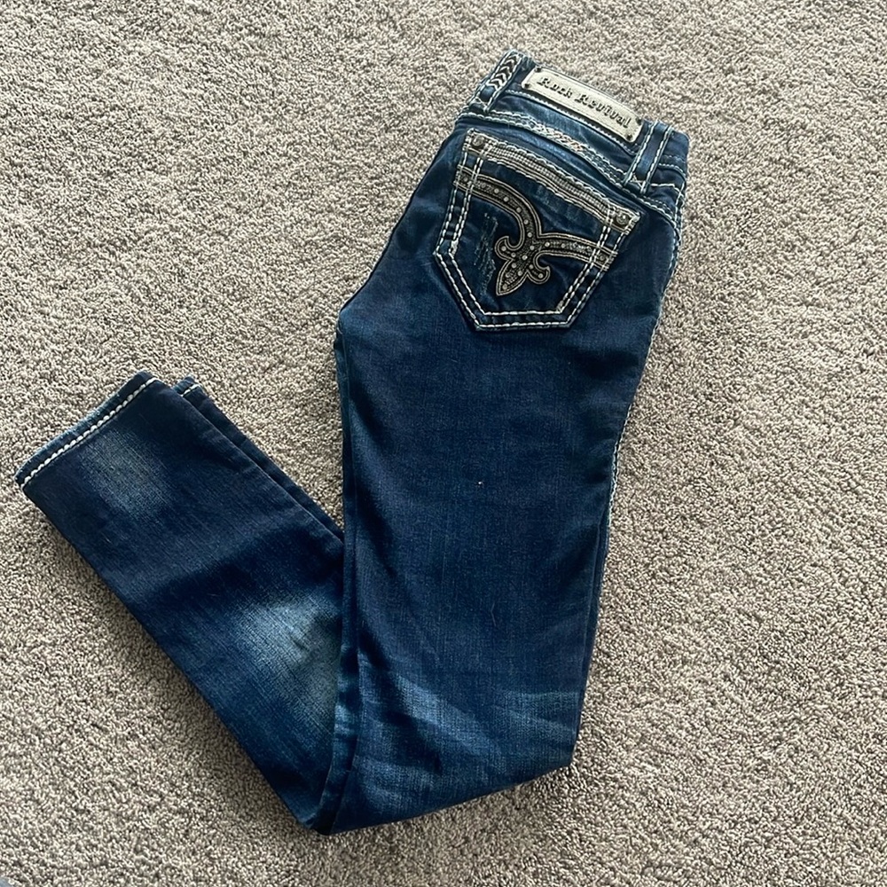 Womens rock revival ankle skinny denim jeans.